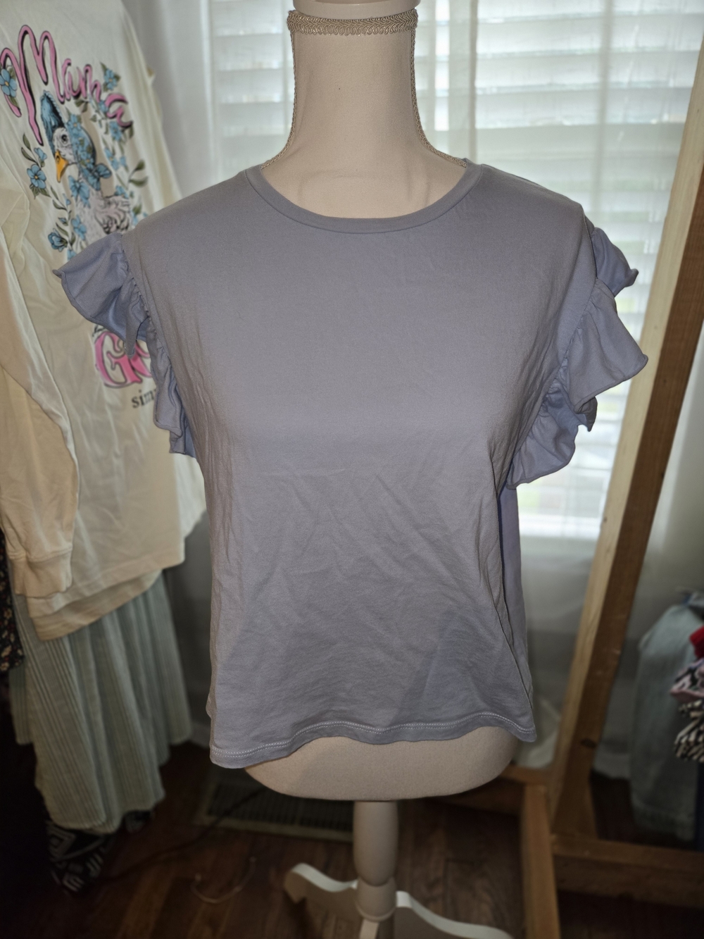 Zara Light Blue Ruffle Short Sleeve Tee
